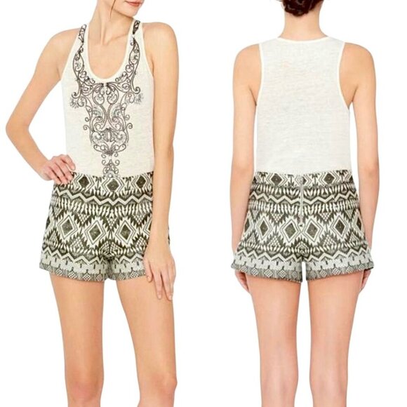 ALICE + OLIVIA Marisa Short Sz.XS/2 Embroidered Brocade Geometric Boho Tribal - Picture 2 of 12